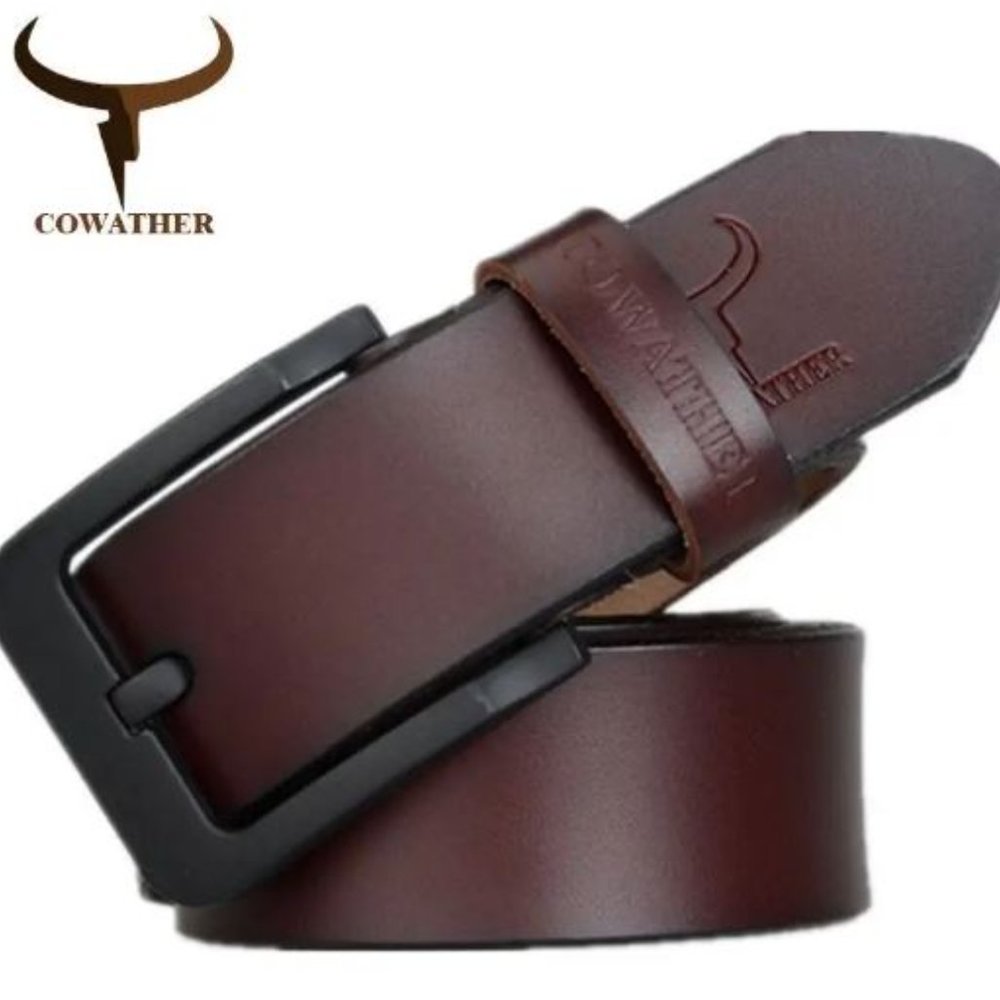 COWATHER  high quality, cow genuine leather strap fashion  Black Buckle